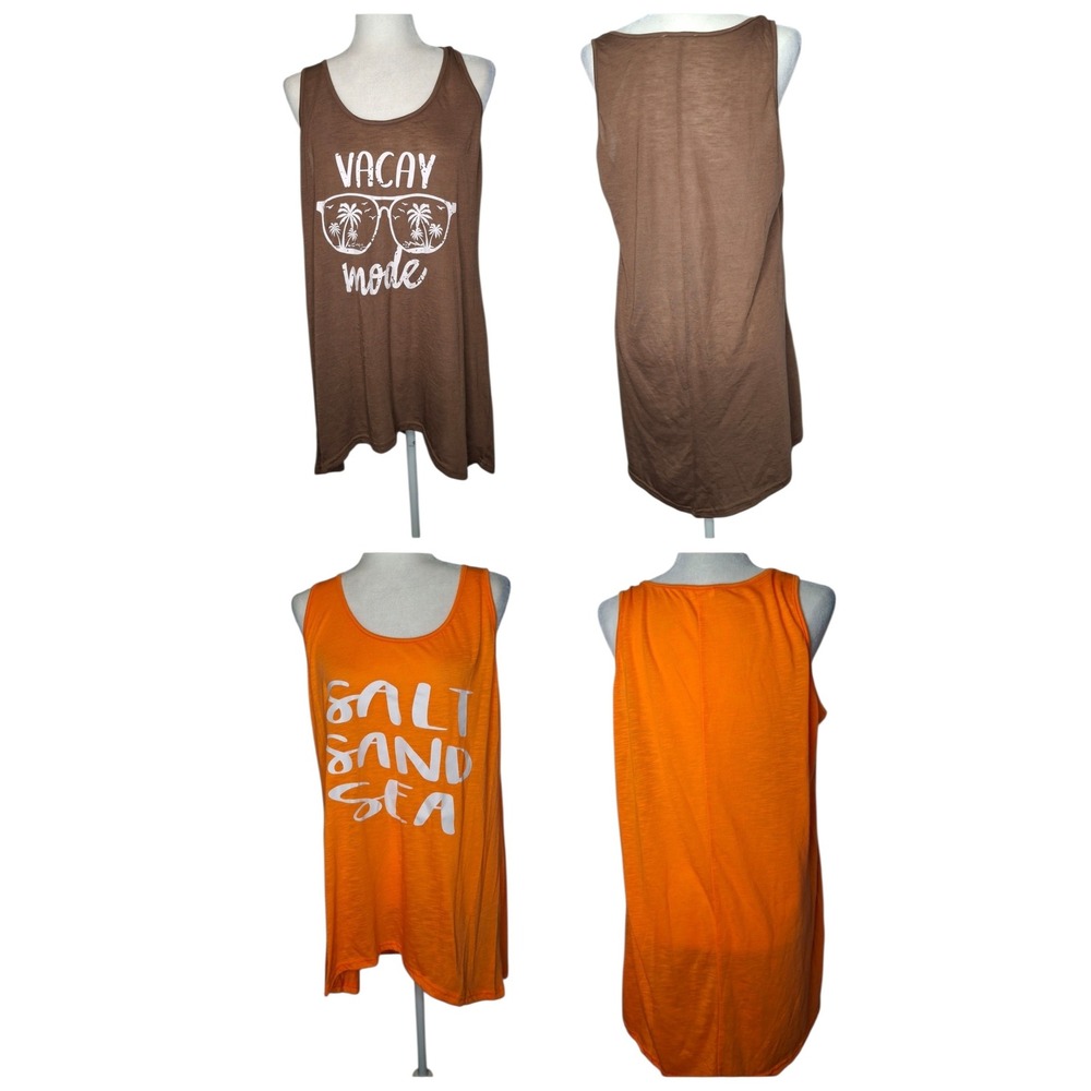 Ekouaer Beach Cover Up Tank Dress Lot 2 Vacay Mode/Salt Sand Sea Orange/Brown L